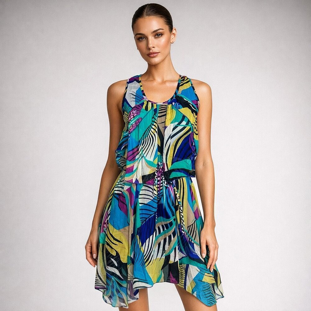 Vintage Nu-Look Printed Asymmetric Dress